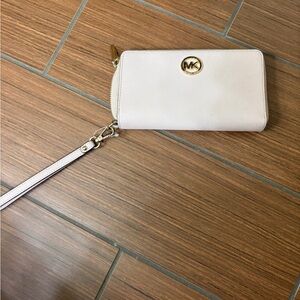 Michael Kors White Wristlet with Gold Accents